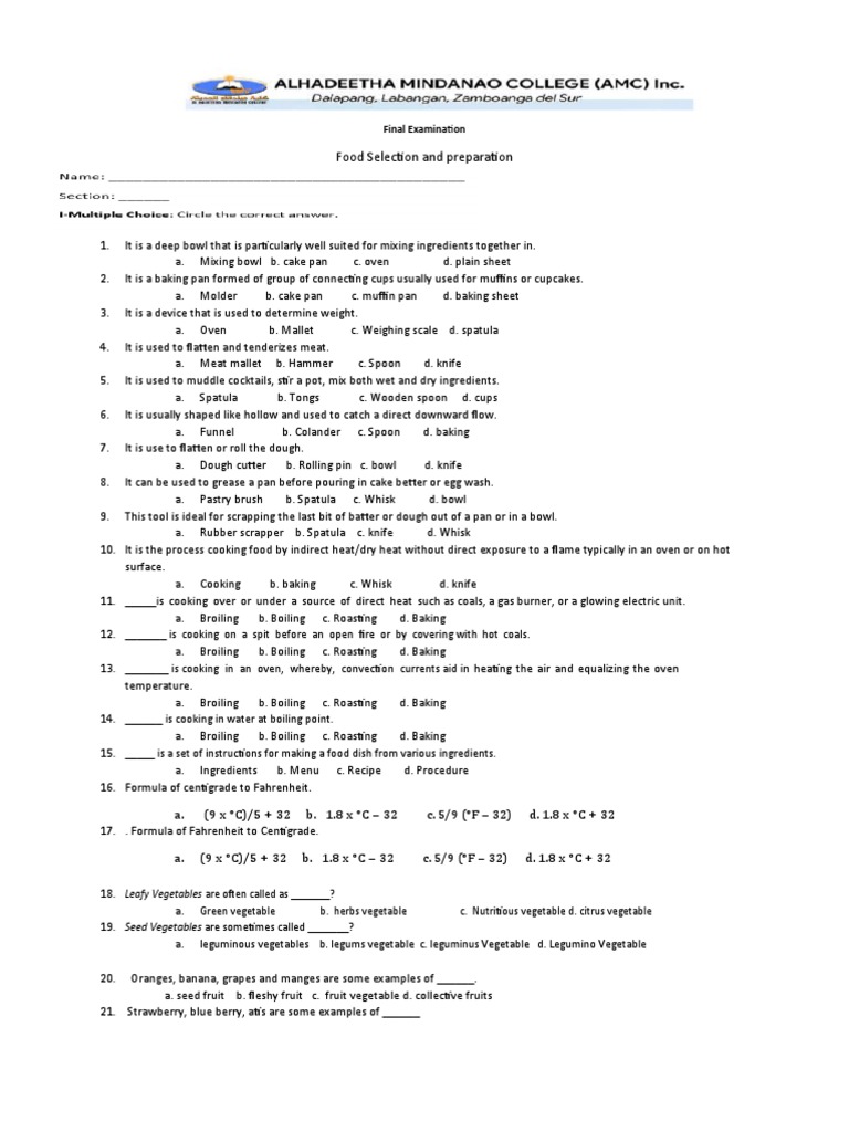 Final Examination PDF Fruit Baking