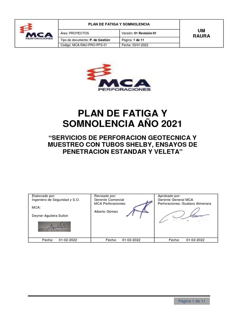 Plan de Fatiga Somnolencia | PDF | Seguridad y salud ocupacional