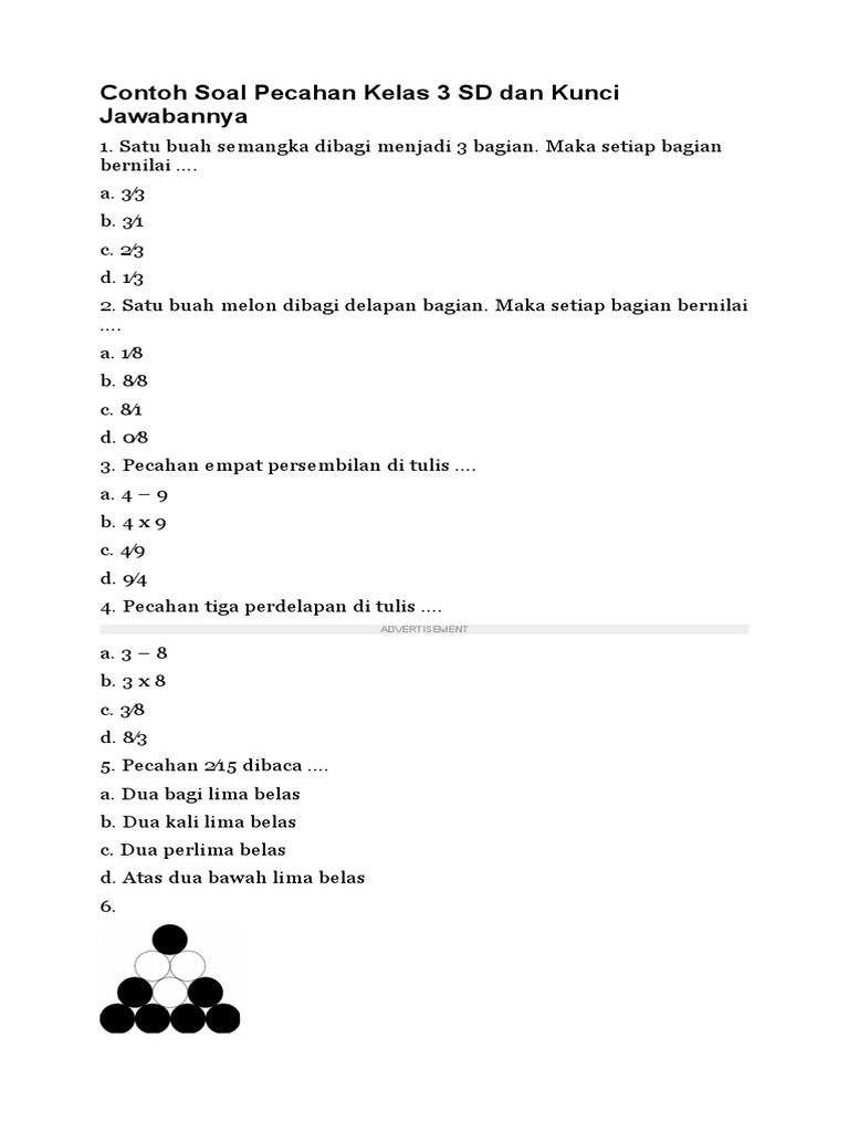 Kisi-kisi instrumen penelitian soal pecahan kelas 3 sd