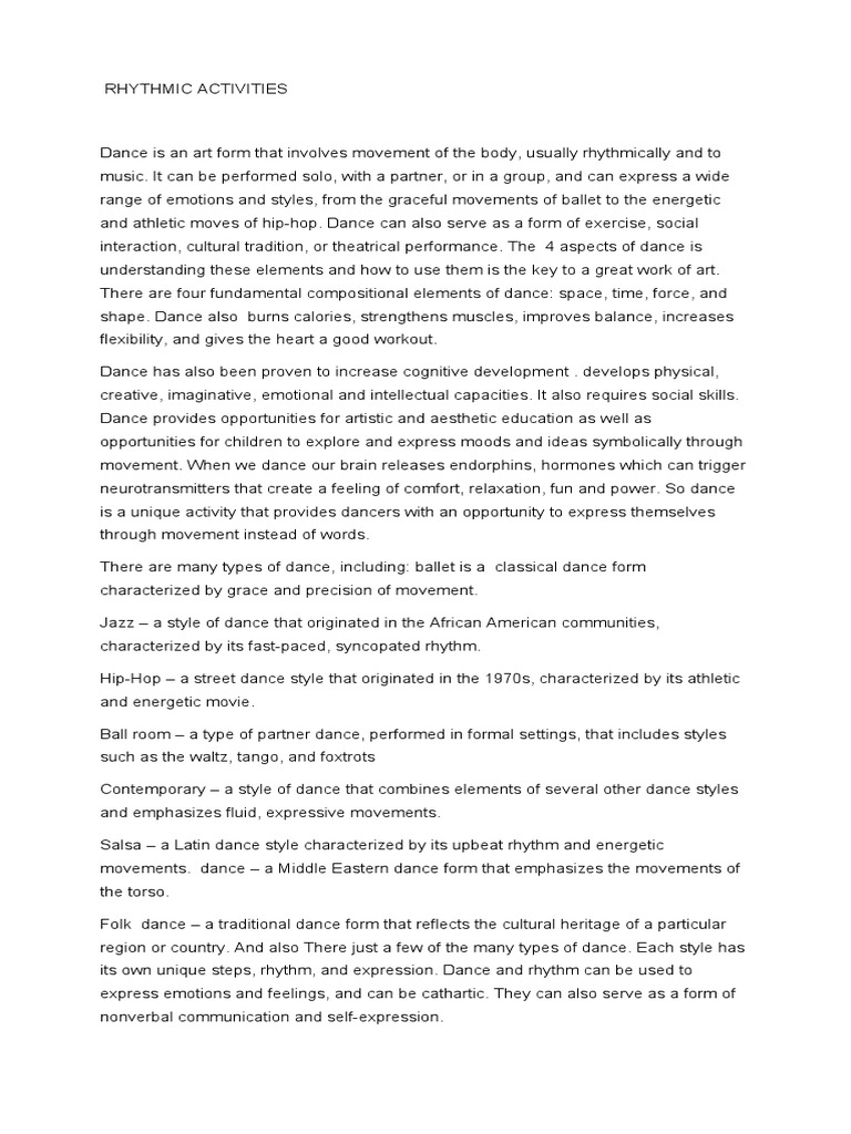 Rhythmic Activities PDF Dances Rhythm