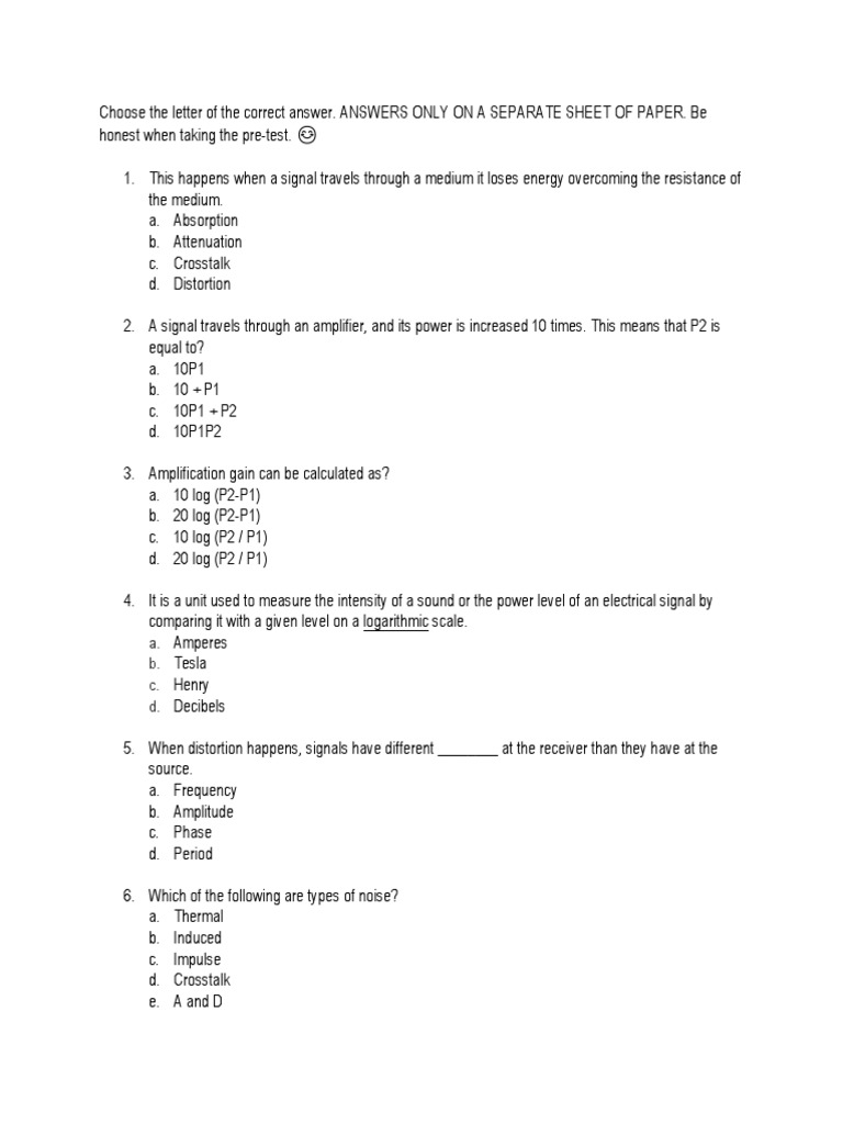 Signal Processing Pre-Test Questions | PDF | Sampling (Signal ...