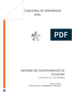 Informe Del Planteamiento de Ecuación