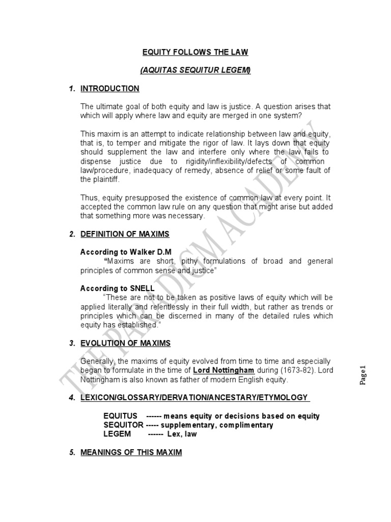 2-Equity Follows The Law | PDF | Equity (Law) | Common Law