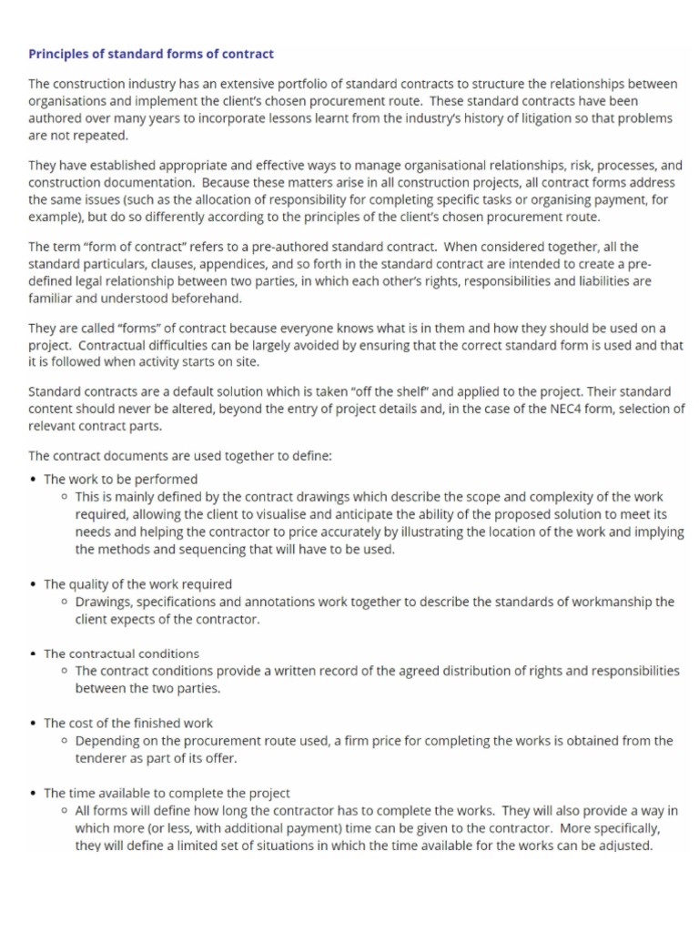 Standard Forms of Contract Explaination PDF
