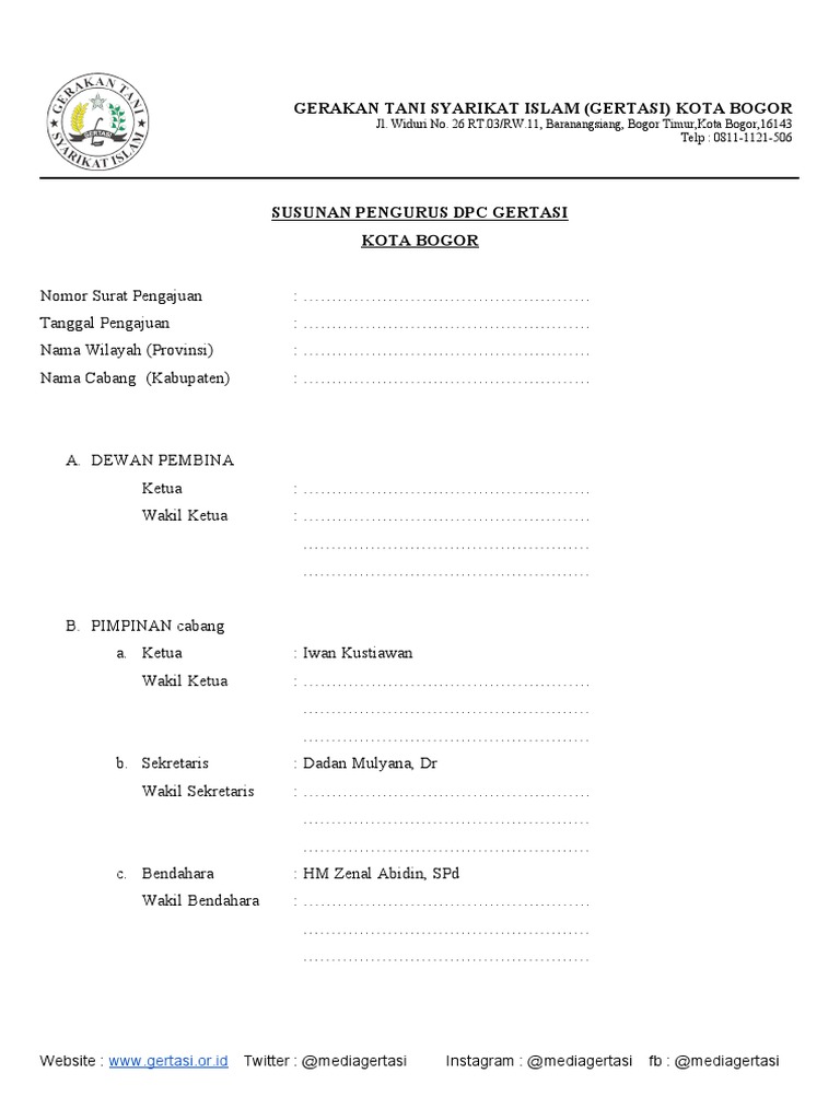 Format Isian Kepengurusan Cabang | PDF