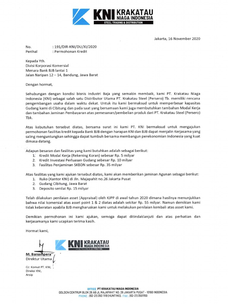 Surat Ke Bank BJB Permohonan Kredit | PDF