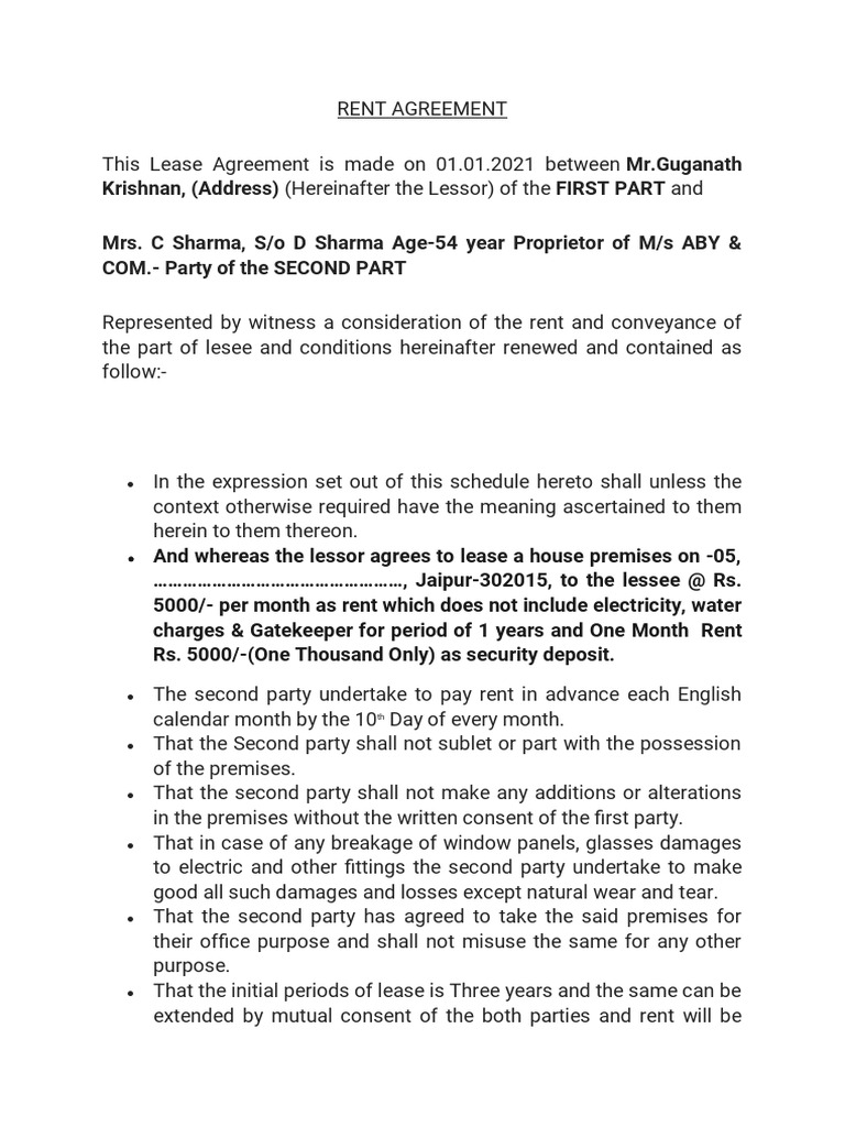 Rent Agreement PDF