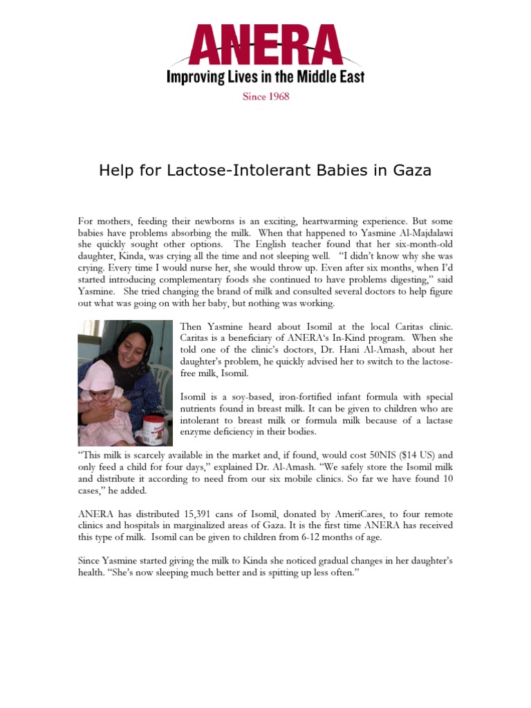 ANERA Helps Lactose Intolerant Babies in Gaza PDF Breast Milk Human Development