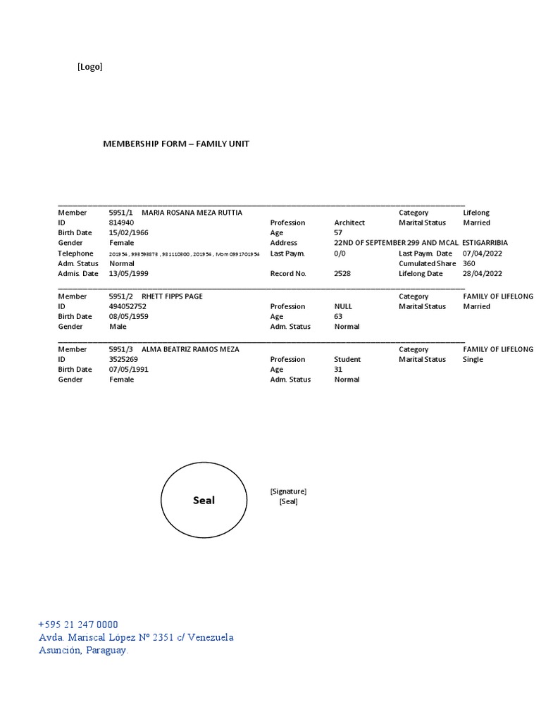 Family Membership Form Details | PDF