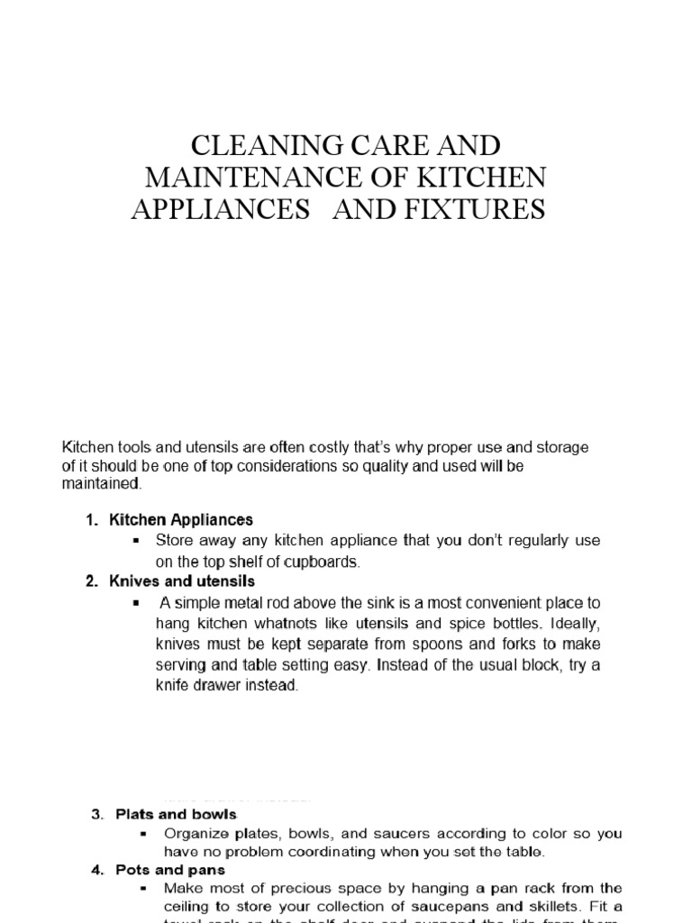 Cleaning Care and Maintenance of Kitchen Appliances and PDF