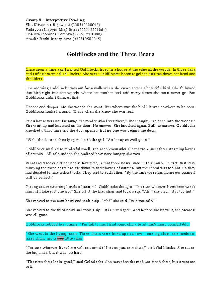 Group 8 - Interpretive Reading | PDF | Goldilocks And The Three Bears