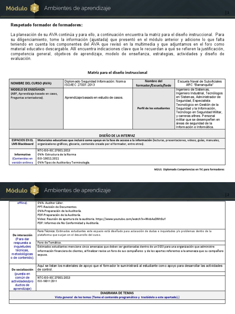 Matriz de Diseño Instruccional para AVA | PDF | Auditoría