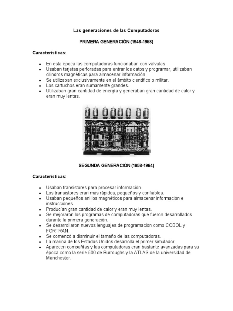 Generaciones de Las Computadoras | PDF | USB | Circuito integrado