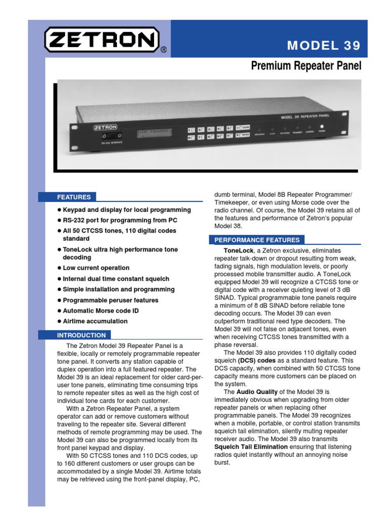 Zetron 39 premium repeater panel brochure pdf service industries