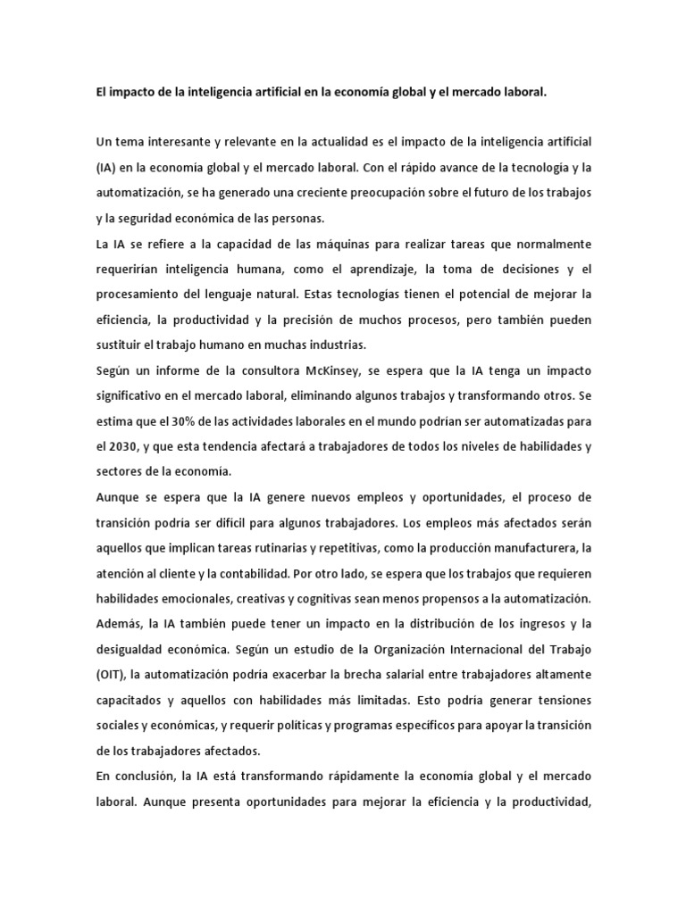 Impacto de la IA en economía y empleo | PDF | Inteligencia artificial ...