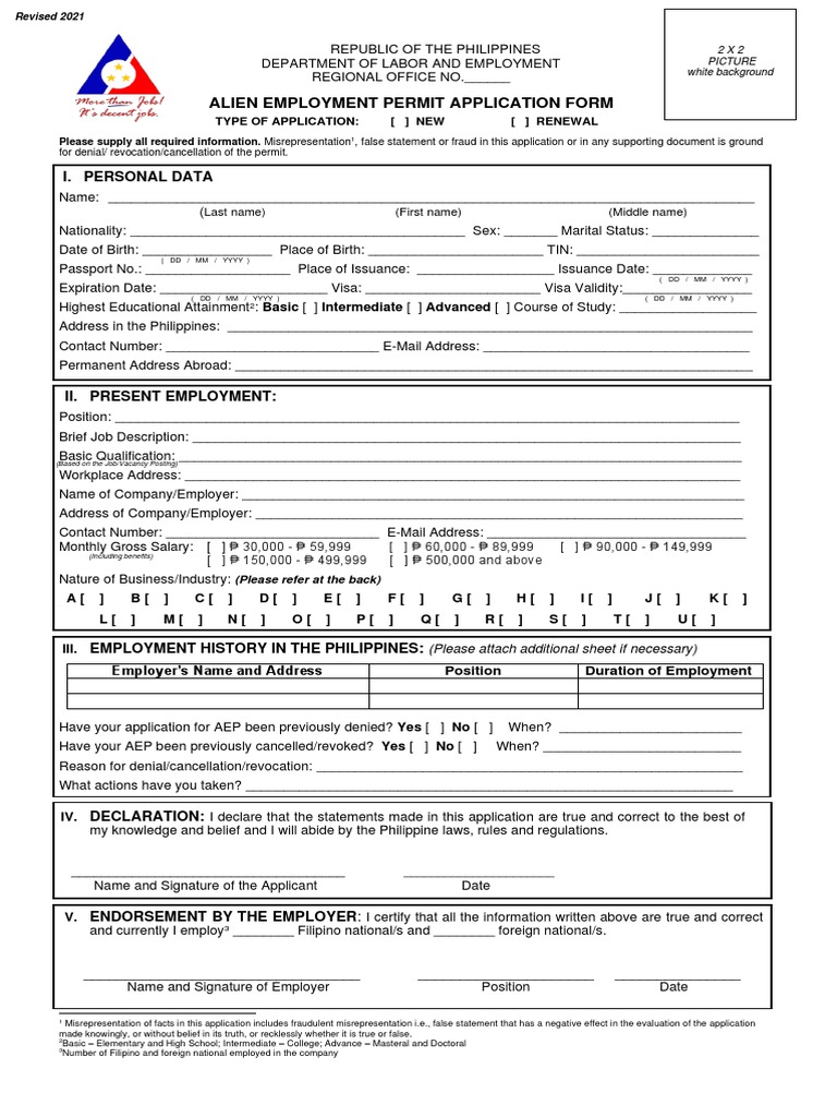 DOLE ESPRDAEPFORMRevisedApplicationForm PDF Travel Visa