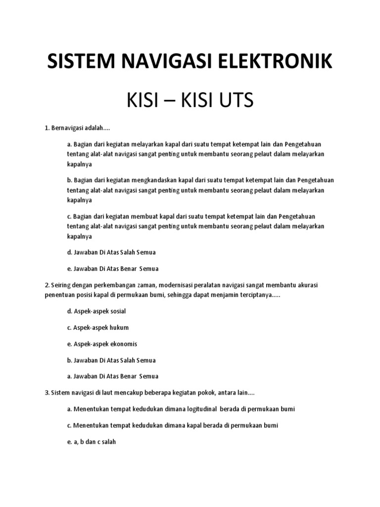 Sistem Navigasi Elektronik Minggu Ke-7 Kisi-Kisi Uts | PDF
