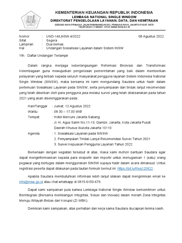 Undangan Sosialisasi SINSW 2022 | PDF