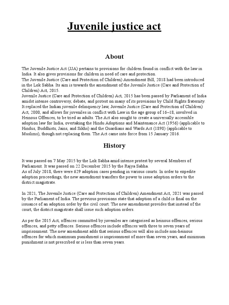 Juvenile Justice Act Org PDF Justice Crime Violence