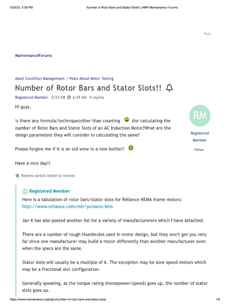 Number of Rotor Bars and Stator Slots!! AMP Maintenance Forums PDF
