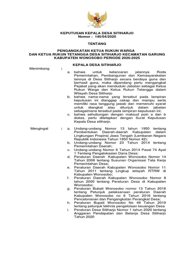 SK RT RW Sitiharjo | PDF