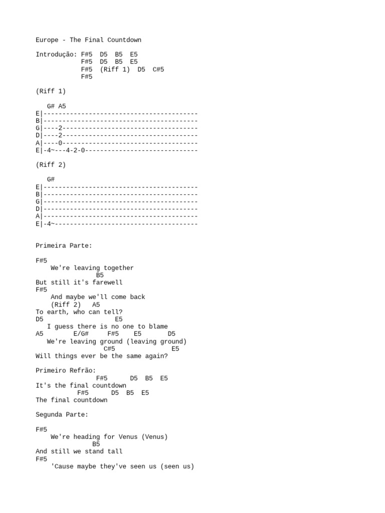 The Final Countdown Chords & Tabs | PDF | Chess | Chess Theory