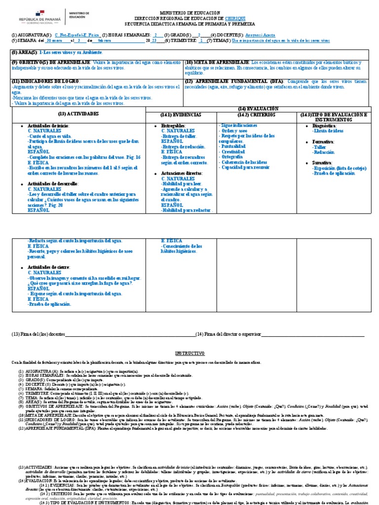 Planificación Semanal - Primaria y Premedia | PDF | Evaluación ...