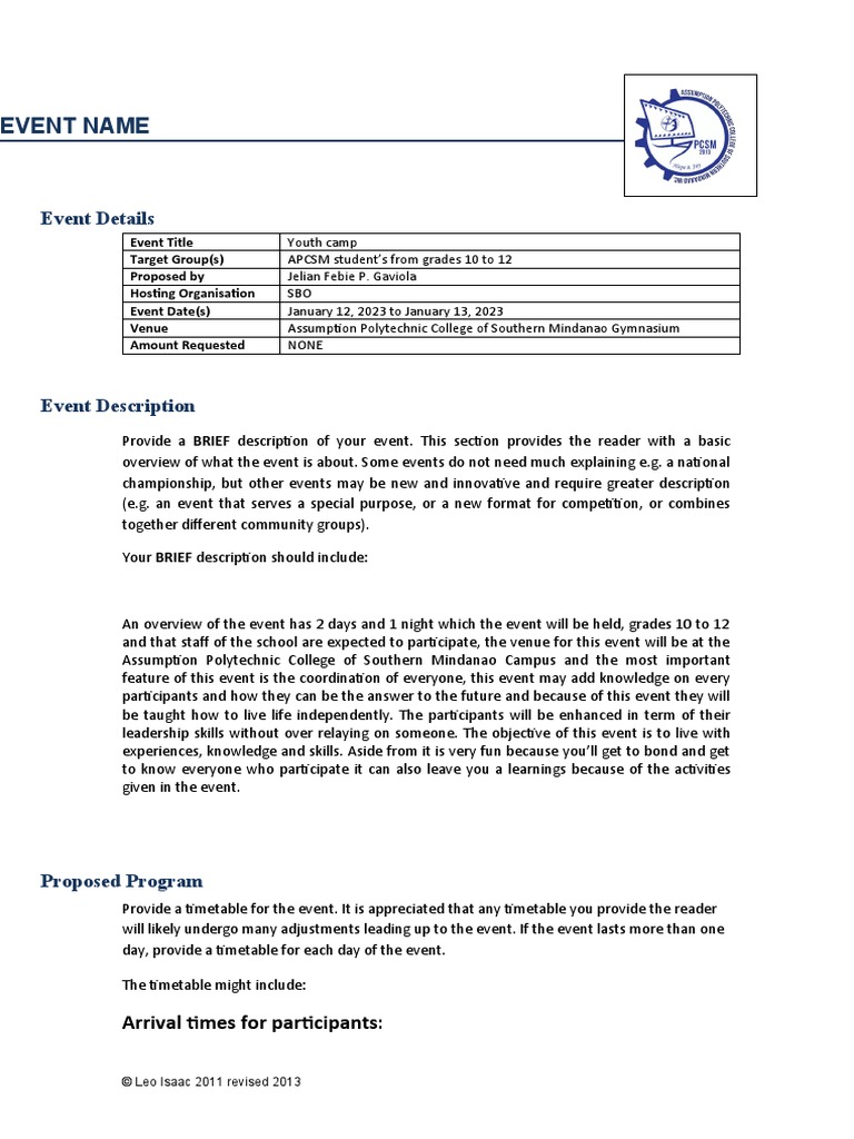 Event Proposal Template 01 | PDF | Risk | Public Finance