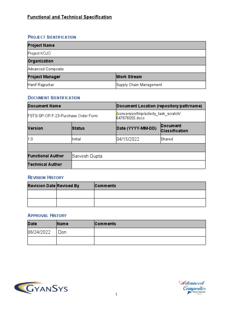 Purchase Order Form Specification | PDF | Specification (Technical ...