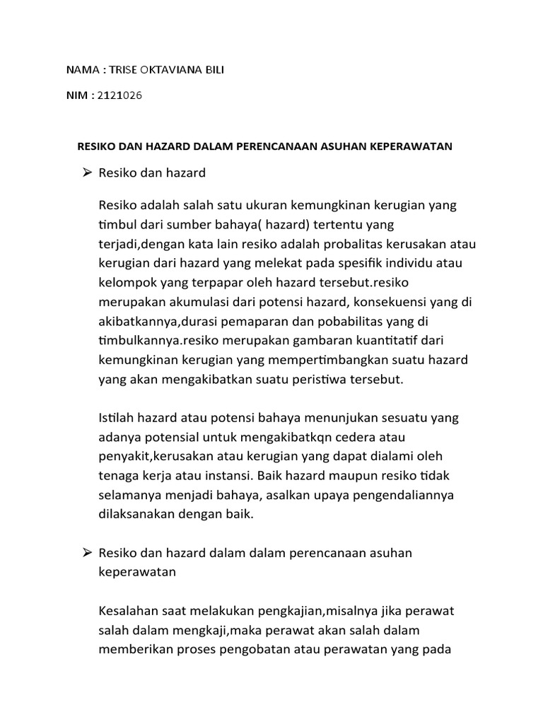 Resiko & Hazard Asuhan Keperawatan | PDF | Pengembangan Diri | Sains ...