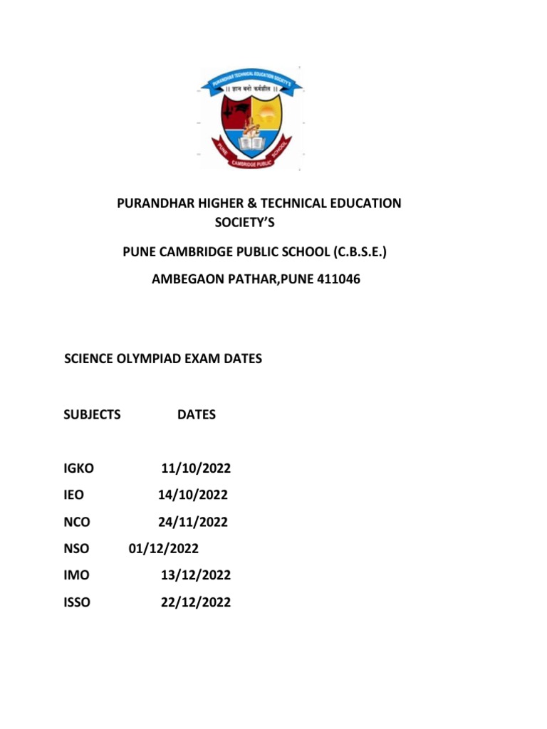 Olympiad Exam Dates | PDF