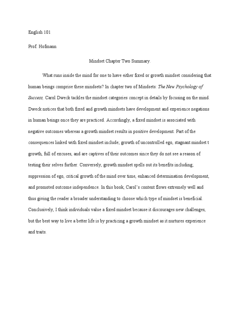 mindset book summary by chapter