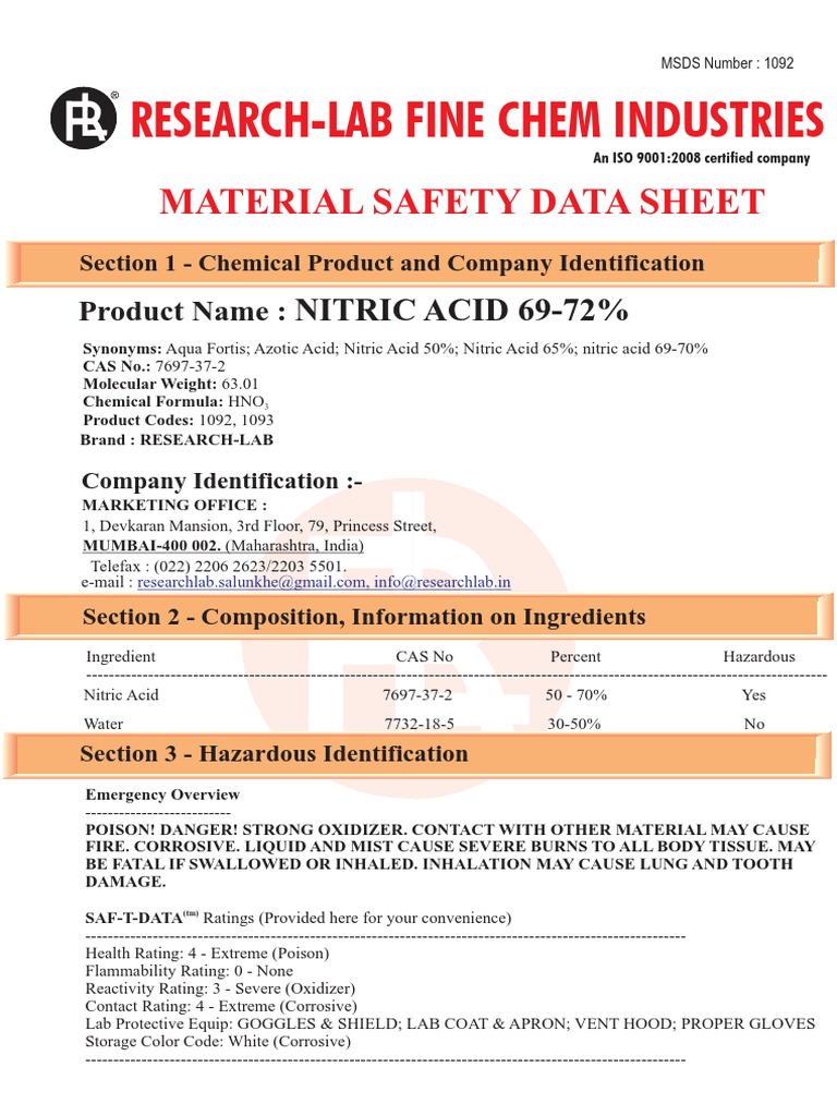 Nitric Acid 6972 PDF Water Hazardous Waste
