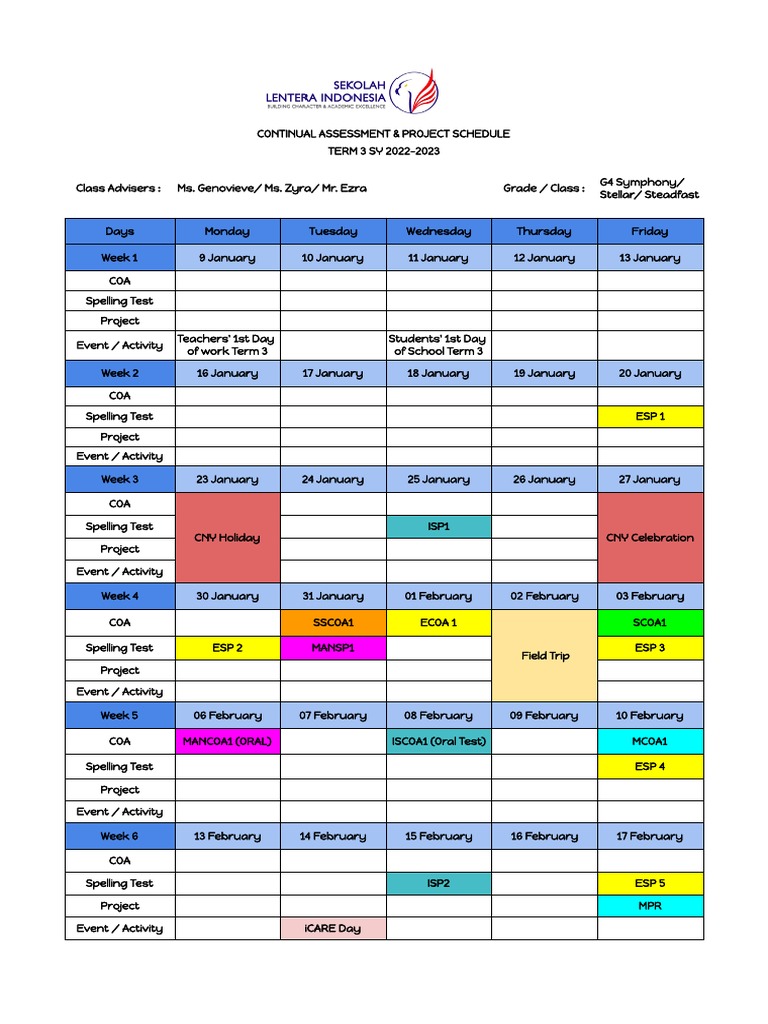 COA & Proj Schedule Term 3SY20222023 GRADE 4 PDF
