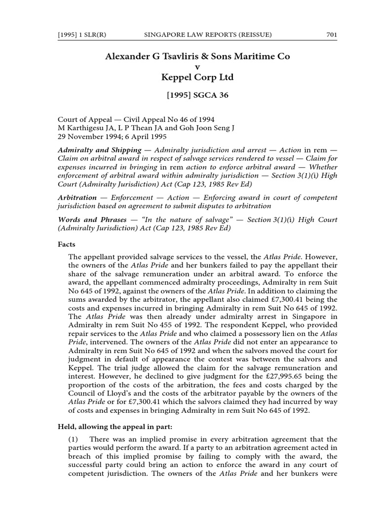 Alexander g tsavliris sons maritime co v keppel corp ltd 1995 1 slr