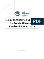 List of Prequalified Suppliers For Goods Works and Services FY 2020 2022 ACA
