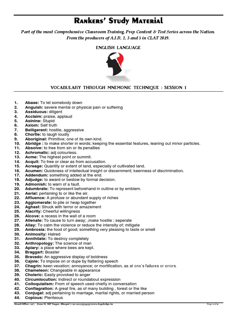 Mnemonic Technique Session 1 PDF