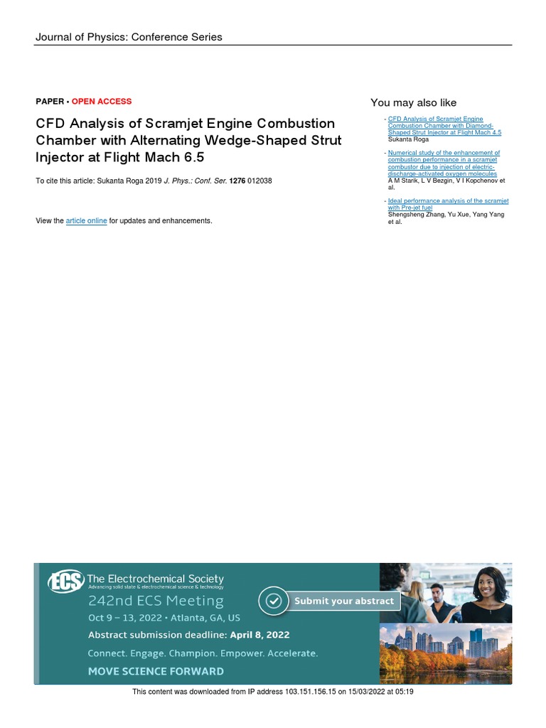 CFD Analysis of Scramjet Engine Combustion Chamber With Alternating ...
