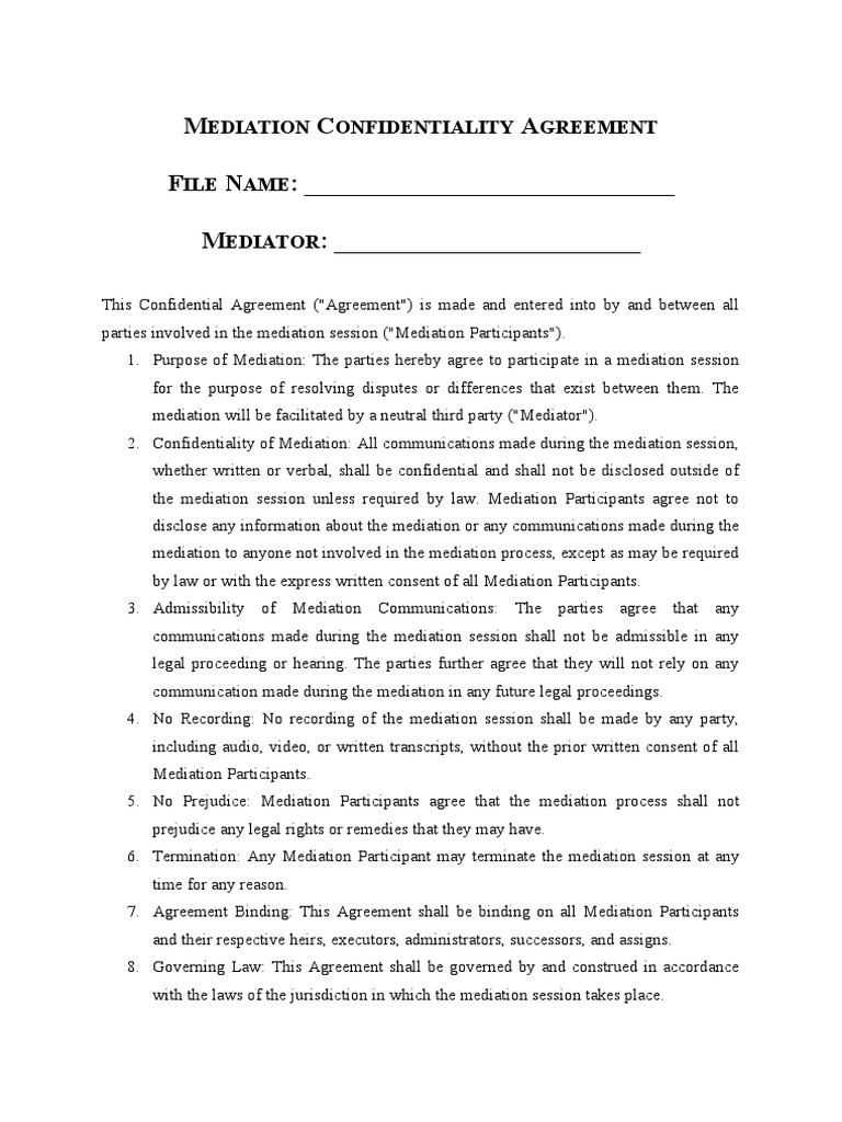 Mediation Confidentiality Agreement PDF Mediation Public Law