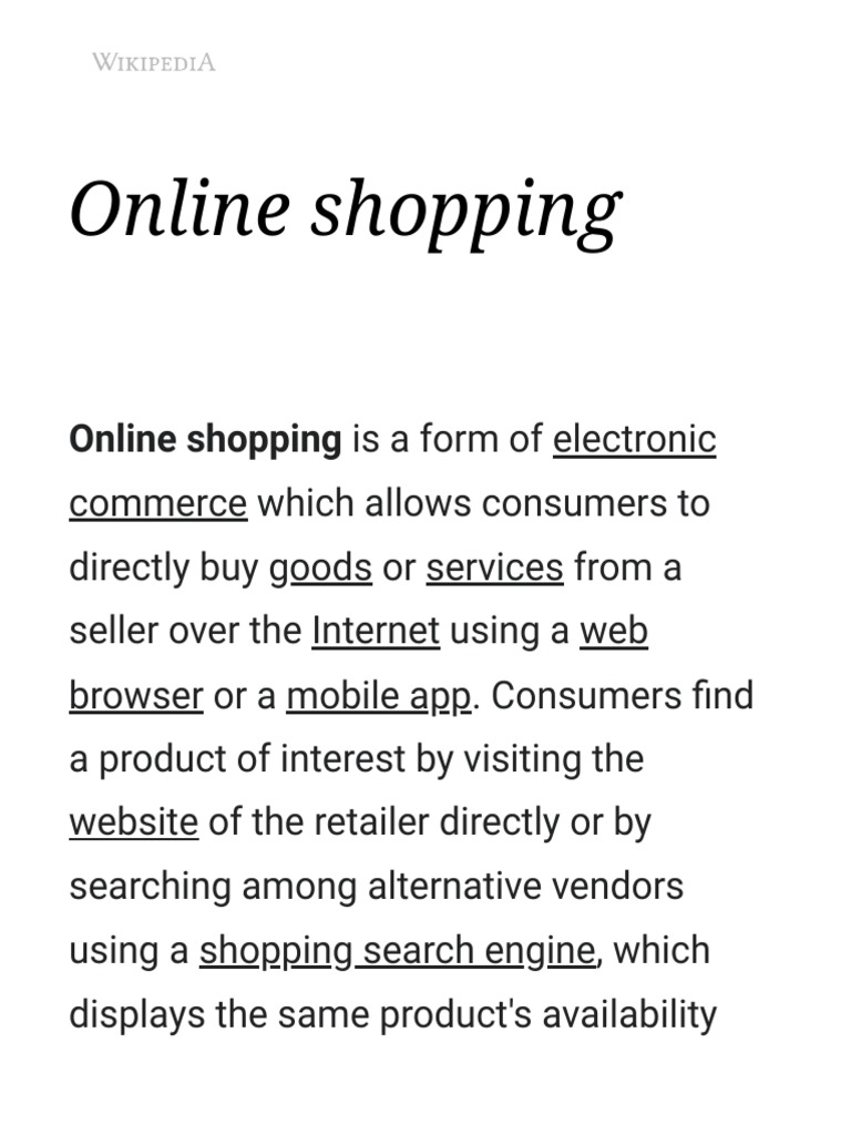 Online Shopping - Wikipedia | PDF | Online Shopping | Retail