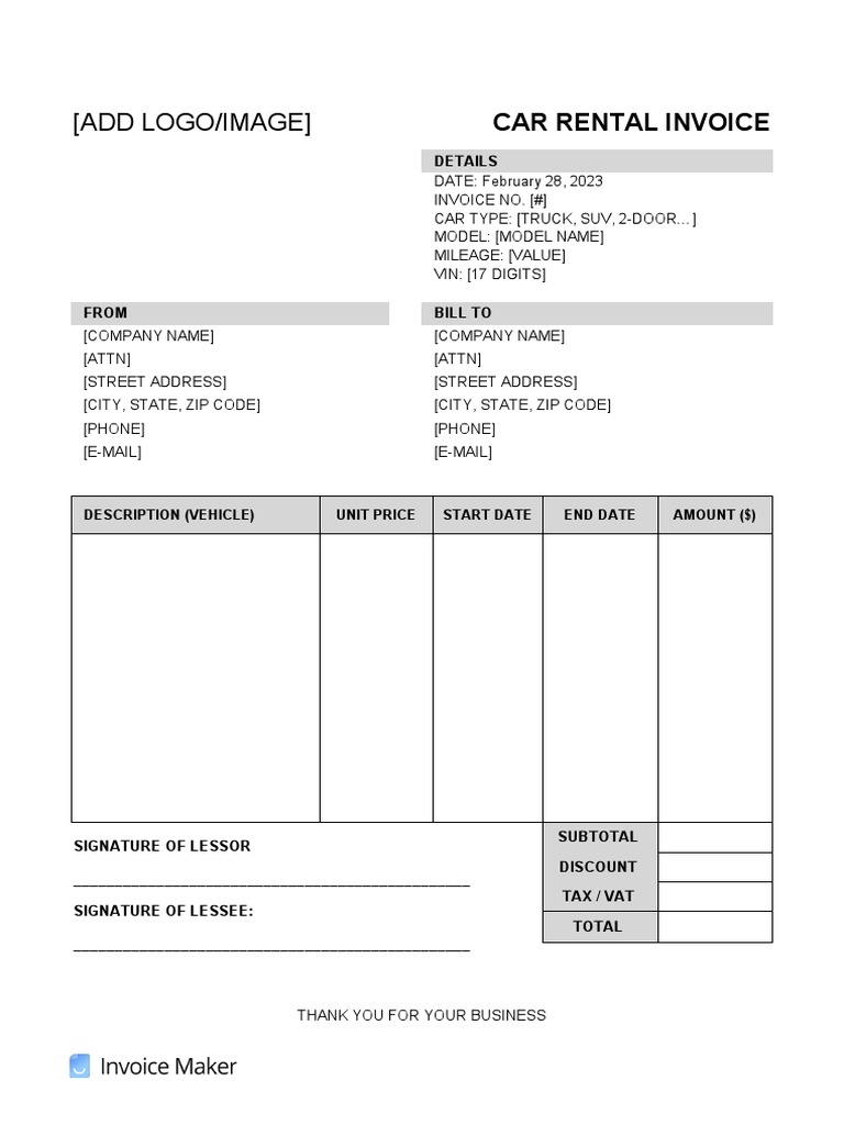 Car Rental Invoice Template 1 PDF Car Rental Invoice Template 1 PDF