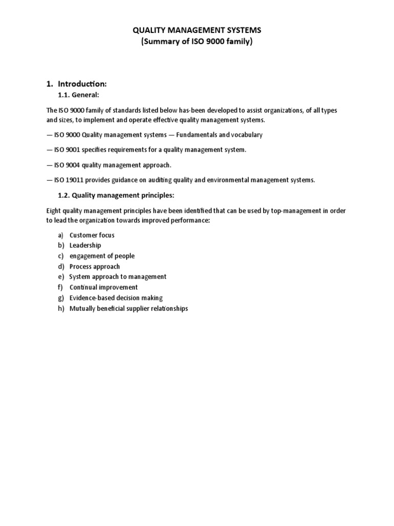 Overview of ISO 9000 Quality Management | PDF | Quality Management ...