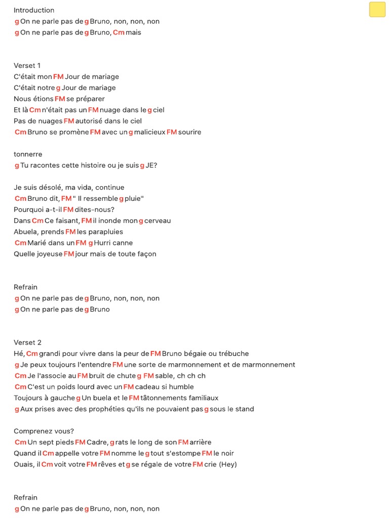 On Ne Parle Pas de Bruno Chords Easy On 1) Accords de Guitare, Tablatures Copie PDF