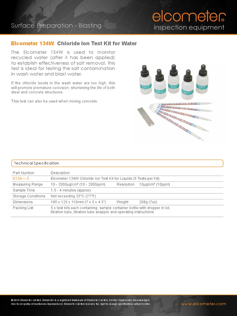 Surface Preparation Blasting Chloride Ion Test Kit For Water PDF