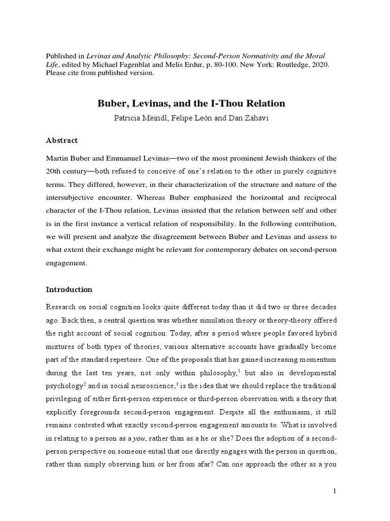 Buber vs. Levinas: I-Thou Relations Explained | PDF | Experience ...