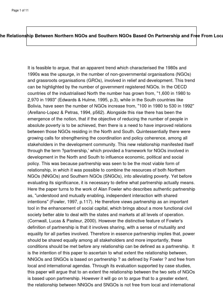 To What Extent Is The Relationship Between Northern Ngos and Southern ...