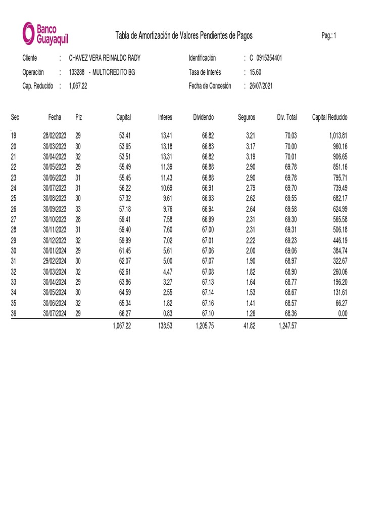 Tabla Amortizacion 133288 PDF Servicios financieros Economía