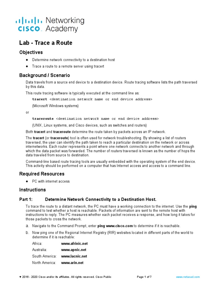 4.5.8 Lab - Trace A Route | PDF | Computer Network | Router (Computing)