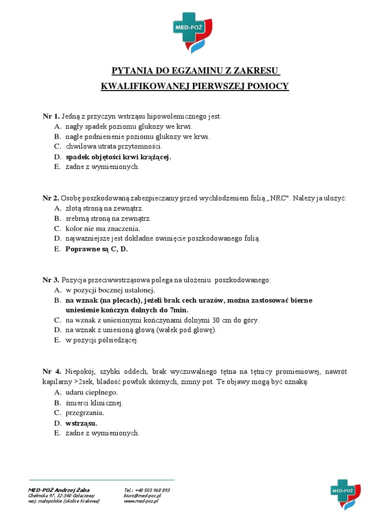 Pytania Testowe Z Kpa Z Odpowiedziami Pytania Testowe KPP 2020 R. MED POŻ Z Logo | PDF