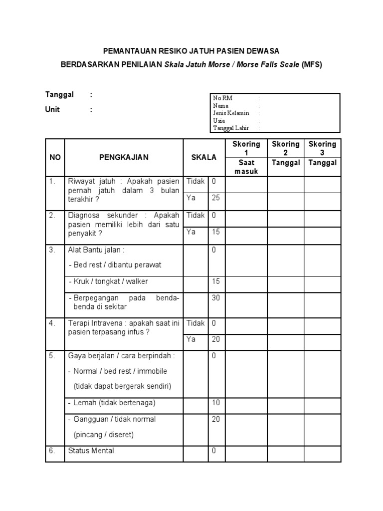 Pemantauan Resiko Jatuh Pasien Dewasa Pdf